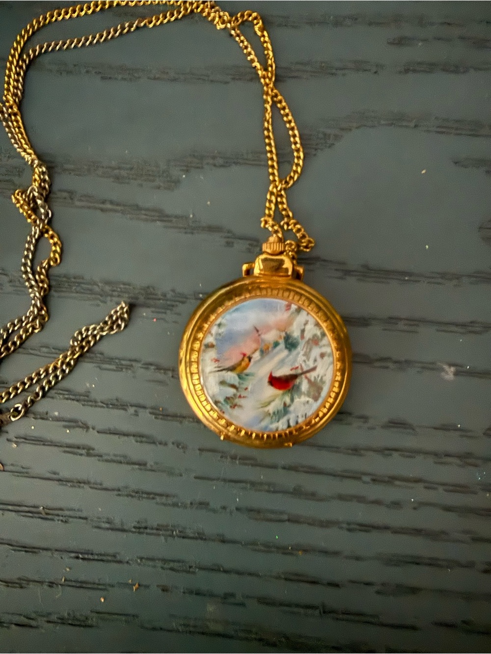 Cardinal bird pocket watch or necklace